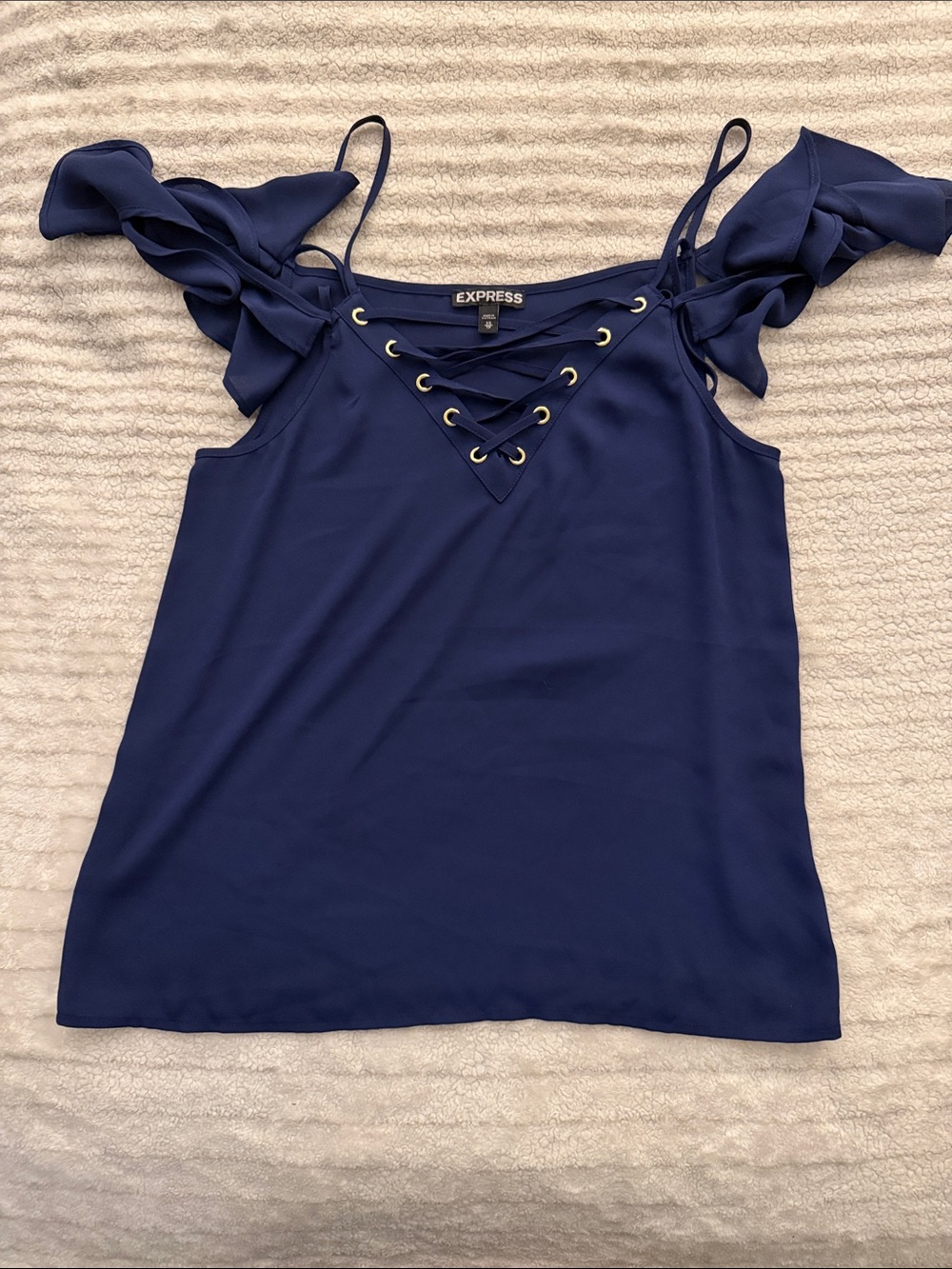 Express Navy Lace-Up Cold-Shoulder blouse